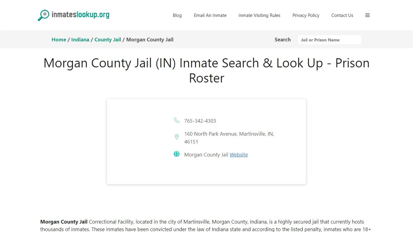 Morgan County Jail (IN) Inmate Search & Look Up - Prison Roster