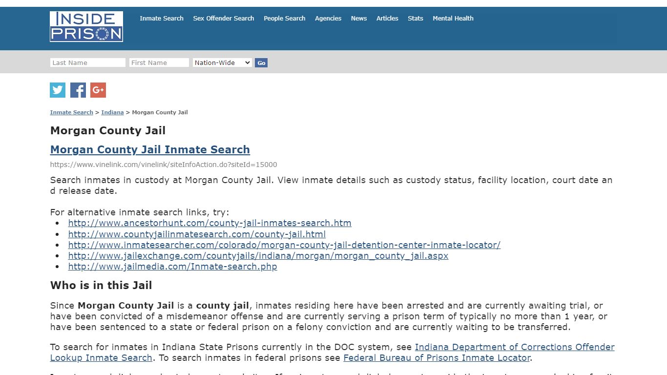 Morgan County Jail - Indiana - Inmate Search - Inside Prison